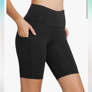 NWT Baleaf Black Bike Shorts with Side Pockets 8” High Waisted